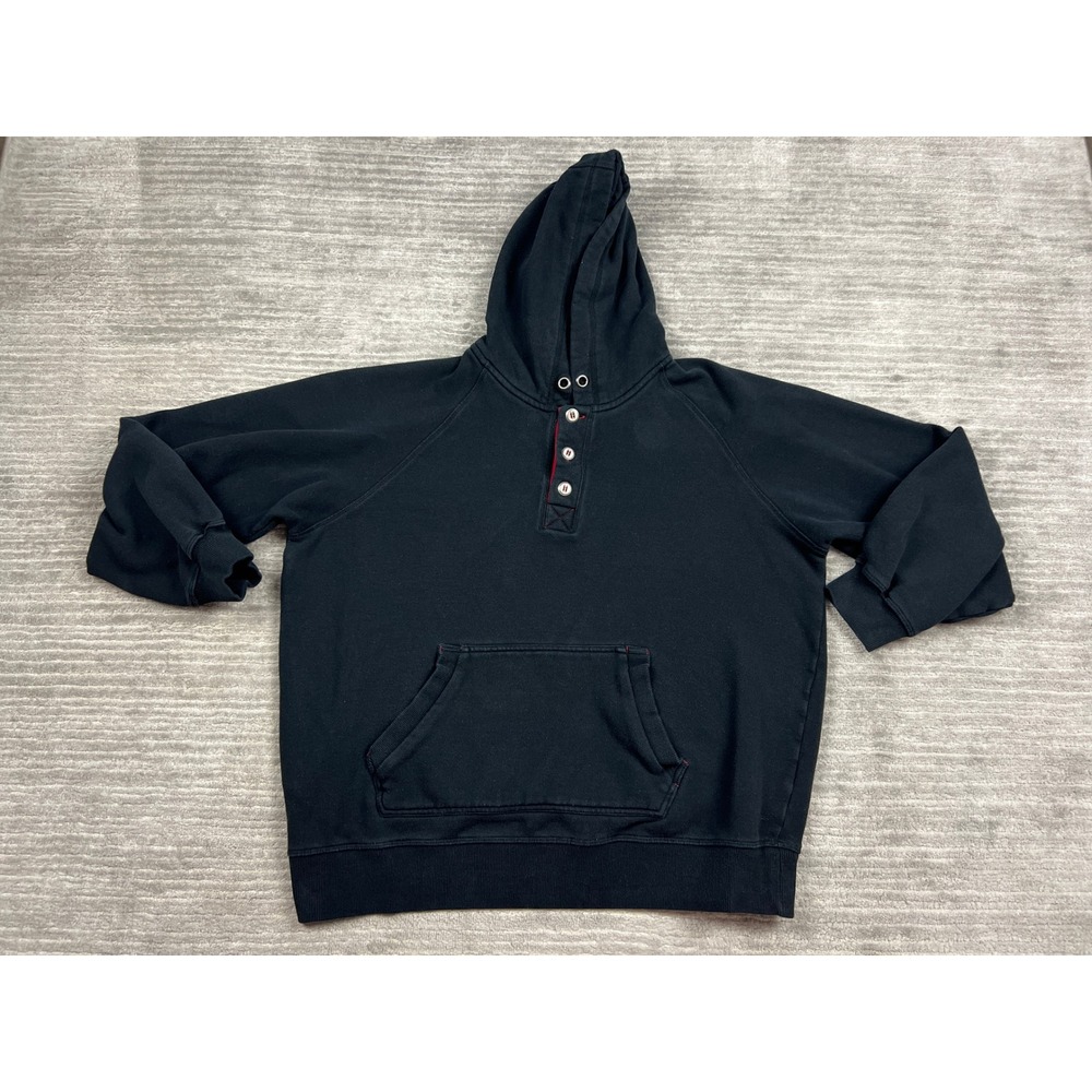 Foot Locker Hoodie Mens 2XL Black Henley Athletic Fit Button Raglan Sweatshirt